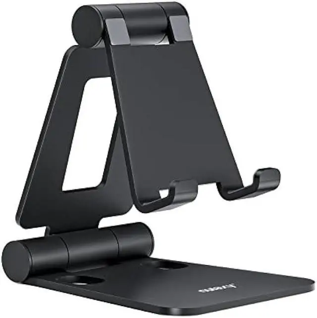 Main image of Nulaxy Dual Folding Cell Phone Stand, Fully Adjustable Foldable Desktop Phone Holder Cradle Dock Compatible with iPhone 17 16 15 14 13 12 11 Pro Max Xs Xr X 8, Nintendo Switch, All Phones