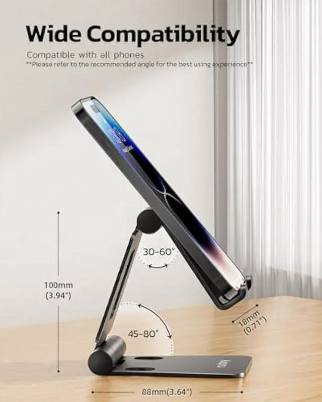 Alt view image 4 of 5 - Nulaxy Dual Folding Cell Phone Stand, Fully Adjustable Foldable Desktop Phone Holder Cradle Dock Compatible with iPhone 17 16 15 14 13 12 11 Pro Max Xs Xr X 8, Nintendo Switch, All Phones