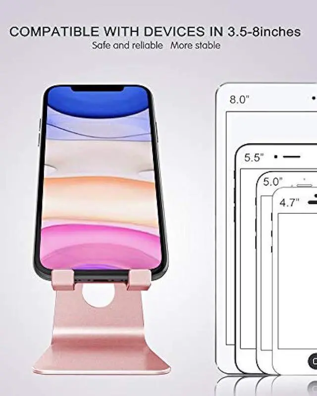 Alt view image 6 of 6 - CreaDream Adjustable Cell Phone Stand, Phone Stand, Cradle, Dock, Holder, Aluminum Desktop Stand Compatible with Phone 16 15 14 13 12 11 Pro Max Plus SE, Accessories Desk, All Mobile Phones-Rose Gold