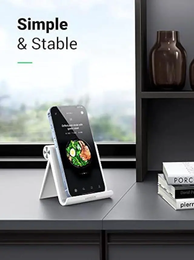 Alt view image 2 of 5 - UGREEN Cell Phone Stand for Desk Phone Holder Foldable Portable Adjustable Compatible with iPhone 17 Air 16 15 14 13 Pro Max, iPhone 12 11 Plus SE XS XR 8 7, Office Desk Travel Accessories, White