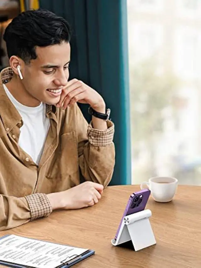 Alt view image 5 of 5 - UGREEN Cell Phone Stand for Desk Phone Holder Foldable Portable Adjustable Compatible with iPhone 17 Air 16 15 14 13 Pro Max, iPhone 12 11 Plus SE XS XR 8 7, Office Desk Travel Accessories, White