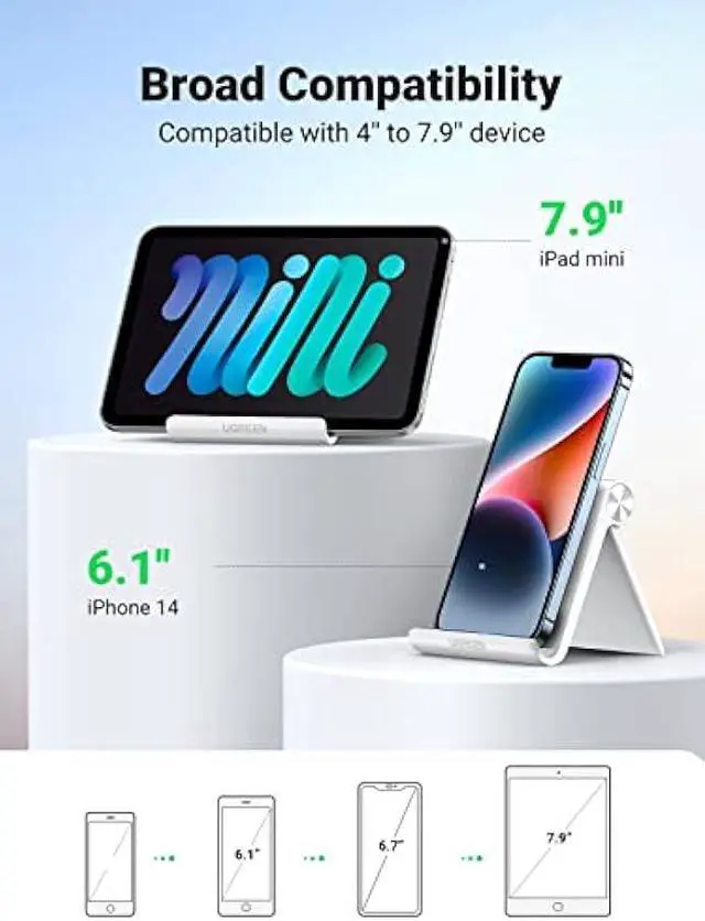 Alt view image 4 of 5 - UGREEN Cell Phone Stand for Desk Phone Holder Foldable Portable Adjustable Compatible with iPhone 17 Air 16 15 14 13 Pro Max, iPhone 12 11 Plus SE XS XR 8 7, Office Desk Travel Accessories, White