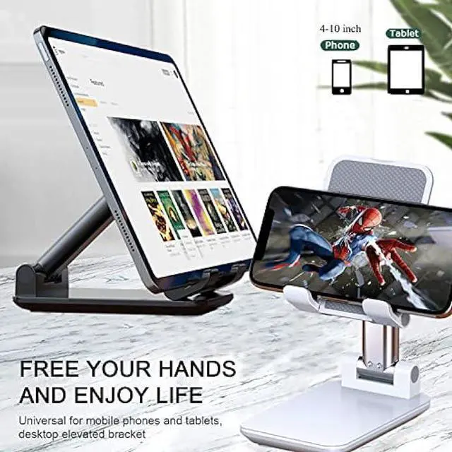 Alt view image 2 of 5 - 2 Pcs Cell Phone Stand, Adjustable Angle Height Phone Stand for Desk, Fully Foldable/Portable Phone Holder, Compatible for iPhone 16/15/14/13/12/Smartphones
