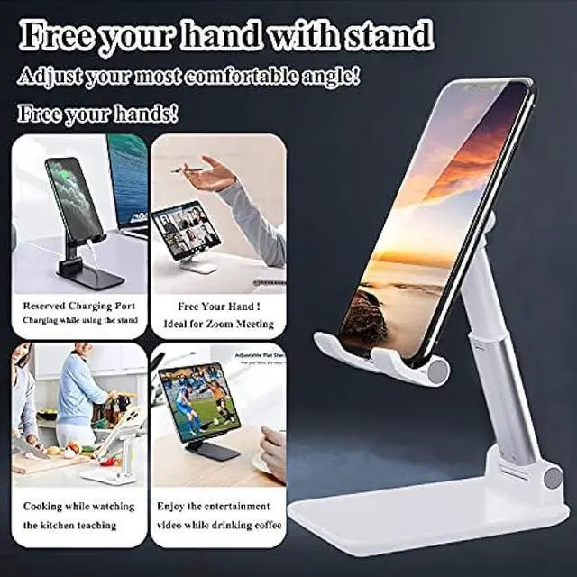 Alt view image 5 of 5 - 2 Pcs Cell Phone Stand, Adjustable Angle Height Phone Stand for Desk, Fully Foldable/Portable Phone Holder, Compatible for iPhone 16/15/14/13/12/Smartphones