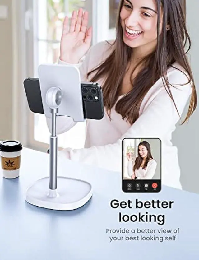 Alt view image 3 of 5 - LISEN Cell Phone Stand Adjustable Phone Holer for Desk, Computer Office Desk Accessories for iPhone 16 Holder Women Kitchen Essentials Fits All Mobile Phones Switch Kindle iPads Tablet 4-10in