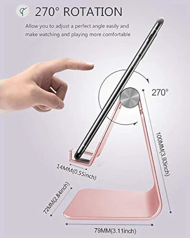 Alt view image 3 of 6 - CreaDream Adjustable Cell Phone Stand, Phone Stand, Cradle, Dock, Holder, Aluminum Desktop Stand Compatible with Phone 16 15 14 13 12 11 Pro Max Plus SE, Accessories Desk, All Mobile Phones-Rose Gold