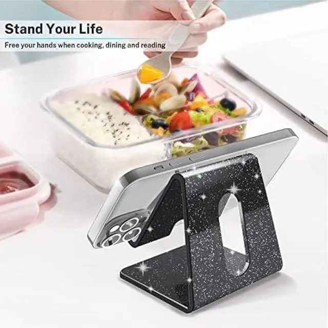 Alt view image 2 of 7 - Crpich Acrylic Cell Phone Stand, Portable Phone Holder, Phone Stand for Desk, Compatible with Phone16 15 14 13 12 Pro Max Mini 11 Xr 8 Plus SE, Switch, Android Smartphone, Pad, Tablet, Glitter Black