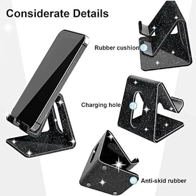 Alt view image 3 of 7 - Crpich Acrylic Cell Phone Stand, Portable Phone Holder, Phone Stand for Desk, Compatible with Phone16 15 14 13 12 Pro Max Mini 11 Xr 8 Plus SE, Switch, Android Smartphone, Pad, Tablet, Glitter Black