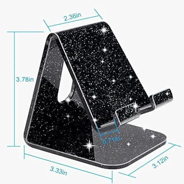 Alt view image 4 of 7 - Crpich Acrylic Cell Phone Stand, Portable Phone Holder, Phone Stand for Desk, Compatible with Phone16 15 14 13 12 Pro Max Mini 11 Xr 8 Plus SE, Switch, Android Smartphone, Pad, Tablet, Glitter Black