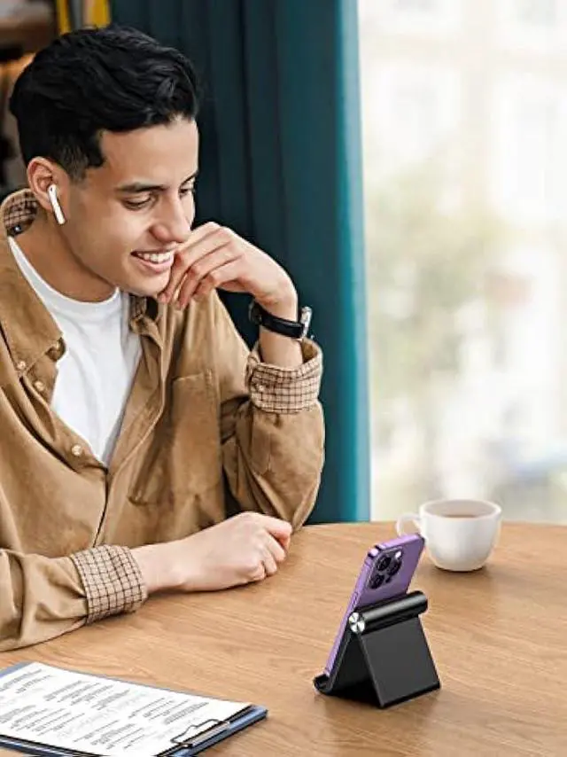 Alt view image 5 of 5 - UGREEN Cell Phone Stand Holder for Desk Adjustable Compatible with iPhone 13 12 Pro Max 11 SE XS XR 8 Plus 6 7 Galaxy Note20 S20 S10 S9 S8 Foldable Black