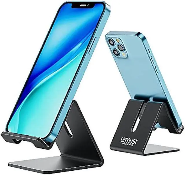 Main image of Urmust Desk Cell Phone Stand Holder Aluminum Phone Dock Cradle Compatible with Switch, for iPhone 14 13 12 11 Pro Xs Xs Max Xr X 8 7 6 6s Plus 5 5s 5c, Office Decor Accessories Desk (Black)