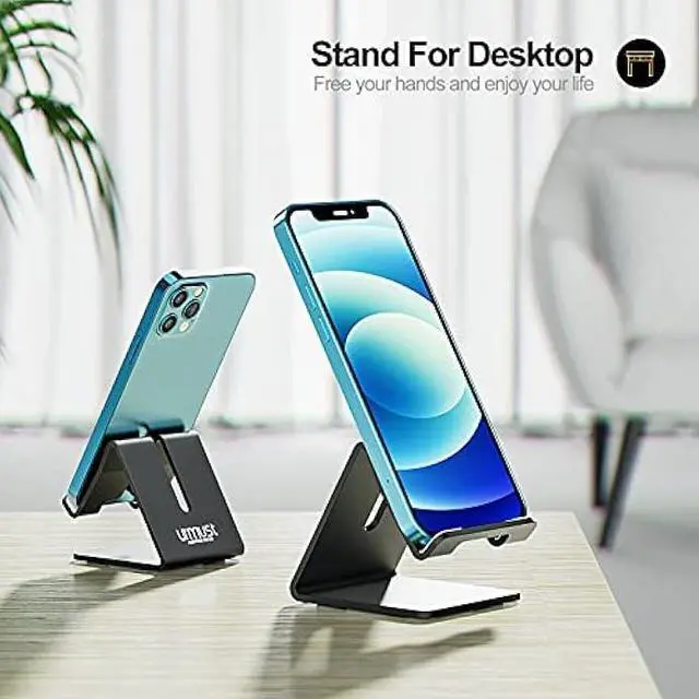 Alt view image 2 of 5 - Urmust Desk Cell Phone Stand Holder Aluminum Phone Dock Cradle Compatible with Switch, for iPhone 14 13 12 11 Pro Xs Xs Max Xr X 8 7 6 6s Plus 5 5s 5c, Office Decor Accessories Desk (Black)