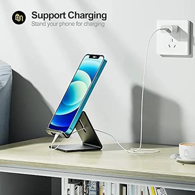 Alt view image 3 of 5 - Urmust Desk Cell Phone Stand Holder Aluminum Phone Dock Cradle Compatible with Switch, for iPhone 14 13 12 11 Pro Xs Xs Max Xr X 8 7 6 6s Plus 5 5s 5c, Office Decor Accessories Desk (Black)