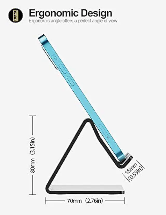 Alt view image 5 of 5 - Urmust Desk Cell Phone Stand Holder Aluminum Phone Dock Cradle Compatible with Switch, for iPhone 14 13 12 11 Pro Xs Xs Max Xr X 8 7 6 6s Plus 5 5s 5c, Office Decor Accessories Desk (Black)