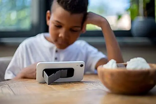 Alt view image 6 of 6 - CLCKR Cell Phone Grip and Expanding Stand, Universal Phone Grip Holder with Multiple Viewing Angles for iPhone 14/13/12, Samsung Galaxy S22 and More, Phones, Tablets, Lilac Pebbled Lines