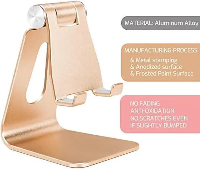 Alt view image 4 of 6 - Adjustable Aluminum Alloy Cell Phone Stand, Tabletop Metal Phone Holder,Desktop Phone Dock,Smartphone Cradle,Gold