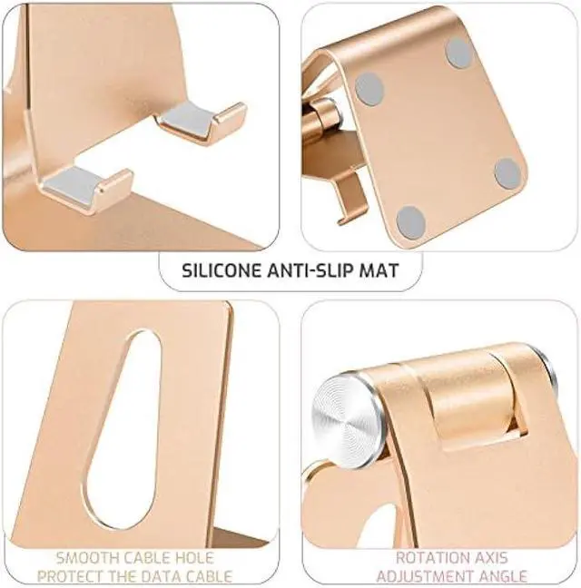 Alt view image 3 of 6 - Adjustable Aluminum Alloy Cell Phone Stand, Tabletop Metal Phone Holder,Desktop Phone Dock,Smartphone Cradle,Gold