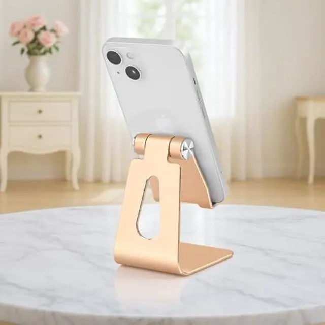 Alt view image 6 of 6 - Adjustable Aluminum Alloy Cell Phone Stand, Tabletop Metal Phone Holder,Desktop Phone Dock,Smartphone Cradle,Gold