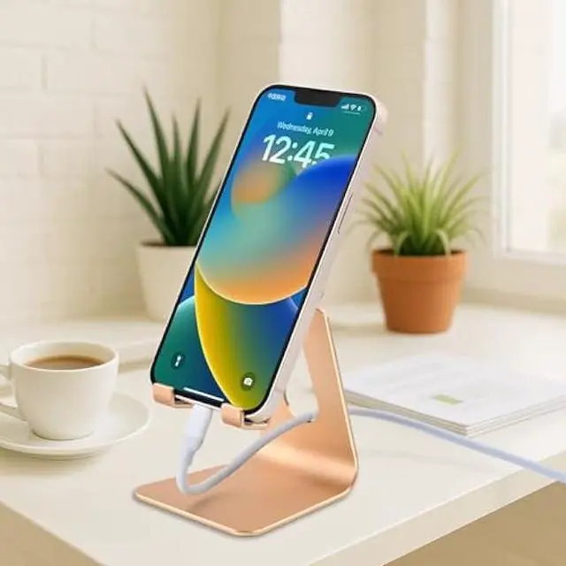 Alt view image 5 of 6 - Adjustable Aluminum Alloy Cell Phone Stand, Tabletop Metal Phone Holder,Desktop Phone Dock,Smartphone Cradle,Gold