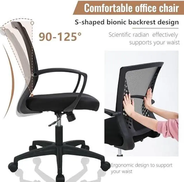Alt view image 3 of 4 - Home Office Chair Mid Back PC Swivel Lumbar Support Adjustable Desk Task Computer Ergonomic Comfortable Mesh Chair with Armrest (Black)