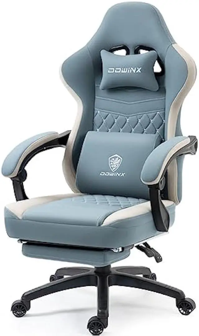 Main image of Dowinx Gaming Chair Breathable Fabric Game Chair with Gel Pad and Storage Bag, Comfortable Gamer Chair with Pocket Spring Cushion, Ergonomic Computer Chair with Footrest, Blue