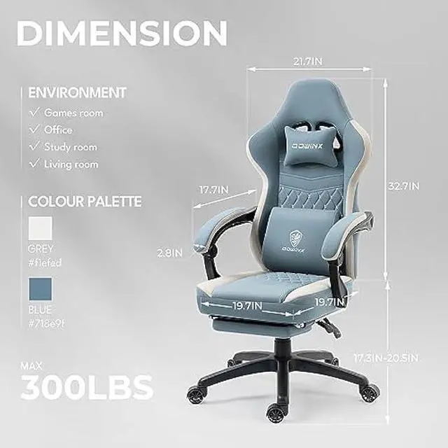 Alt view image 3 of 5 - Dowinx Gaming Chair Breathable Fabric Game Chair with Gel Pad and Storage Bag, Comfortable Gamer Chair with Pocket Spring Cushion, Ergonomic Computer Chair with Footrest, Blue