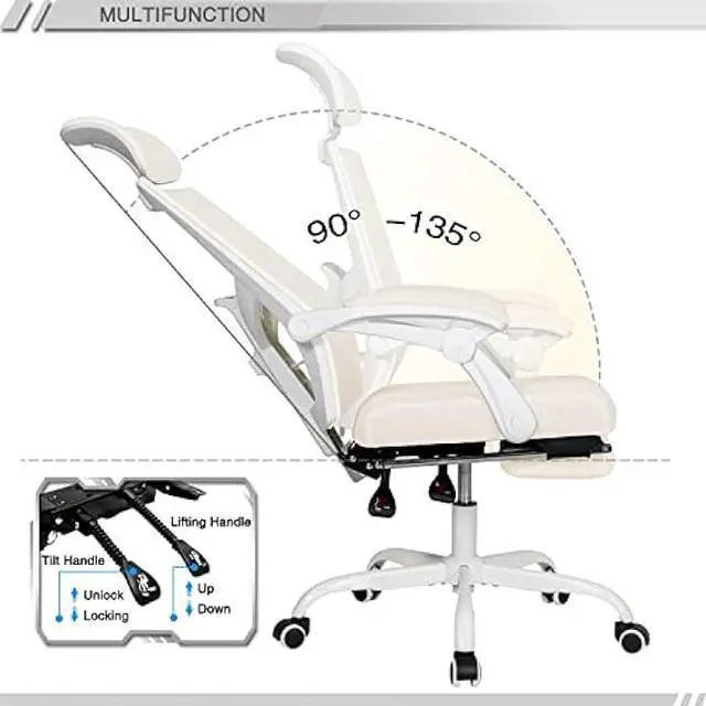 Alt view image 2 of 4 - Qulomvs Mesh Ergonomic Office Chair with Footrest Home Office Desk Chair with Headrest and Backrest 90-135 Adjustable Computer Executive Desk Chair with Wheels 360 Swivel Task Chair