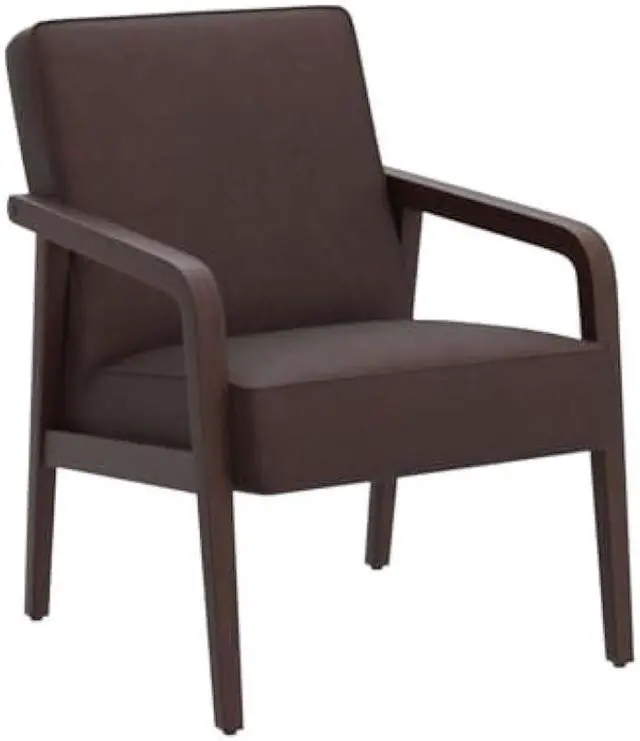 Alt view image 4 of 5 - Yaheetech PU Leather Accent Chair, Mid-Century Modern Barrel Chair with Wooden Frame and Soft Thick Padded for Living Room Bedroom Home Office, 2 PCS, Dark Brown