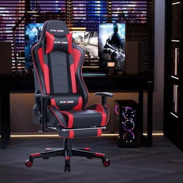 Alt view image 2 of 4 - GTRACING Gaming Chair with Footrest Speakers Video Game Chair Bluetooth Music Heavy Duty Ergonomic Computer Office Desk Chair Red