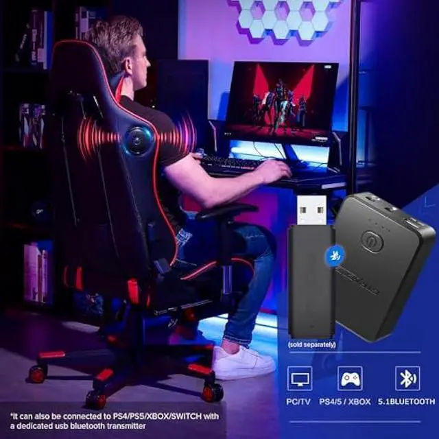 Alt view image 4 of 4 - GTRACING Gaming Chair with Footrest Speakers Video Game Chair Bluetooth Music Heavy Duty Ergonomic Computer Office Desk Chair Red