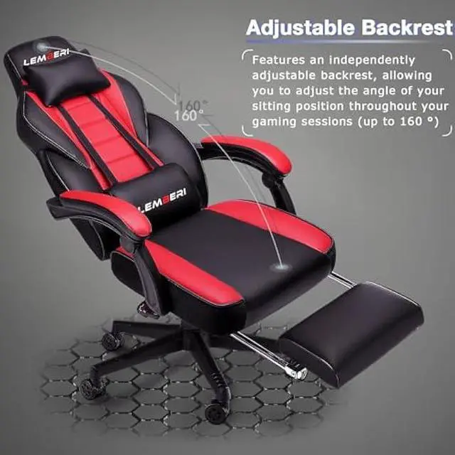Alt view image 3 of 4 - LEMBERI Video Game Chairs with footrest, Big and Tall Gamer Chair for Adults, 400lb Capacity, Racing Style Computer Chair with Headrest and Lumbar Support