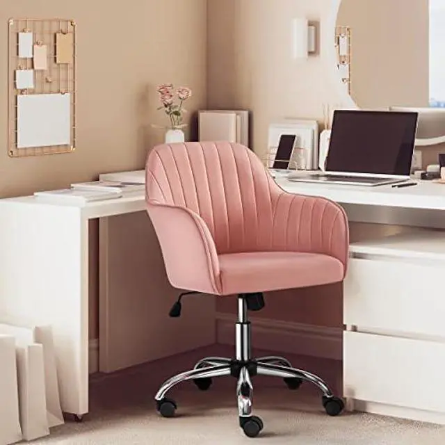 Alt view image 2 of 4 - Yaheetech Pink Desk Vanity Chair Comfy Modern Aesthetic Accent Armchair Height Adjustable Swivel Computer Chair for Bedroom or Office