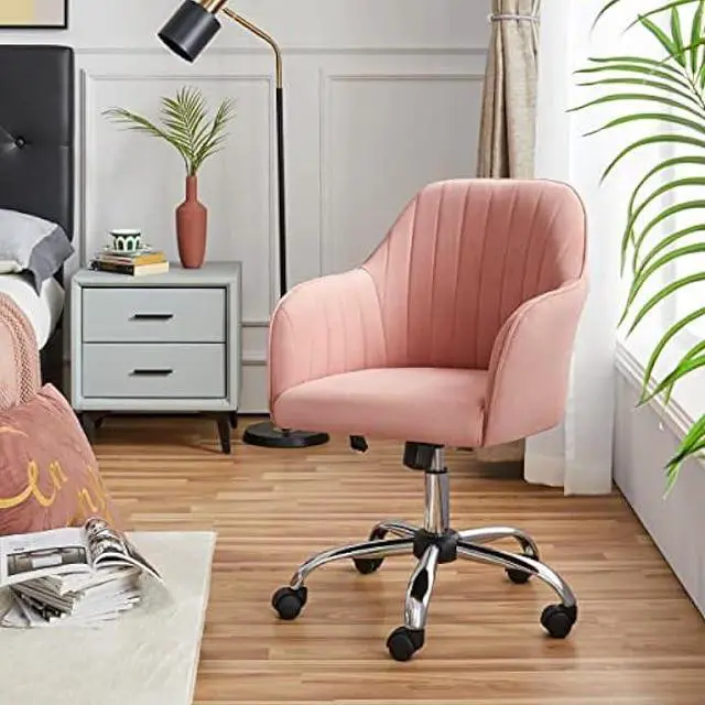 Alt view image 3 of 4 - Yaheetech Pink Desk Vanity Chair Comfy Modern Aesthetic Accent Armchair Height Adjustable Swivel Computer Chair for Bedroom or Office