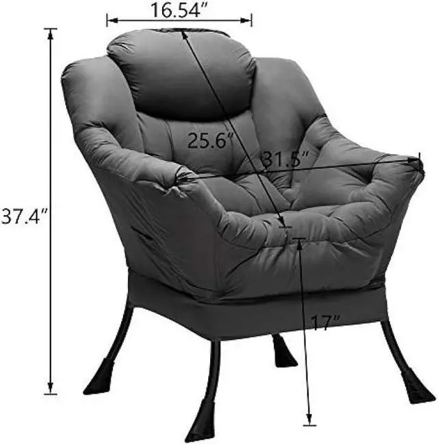 Alt view image 3 of 5 - HollyHOME Lazy Chair with Armrest and Side Pocket, Comfy Accent Lounge Chair,Leisure Sofa Armchair for Living Room, Bedroom, Dorm, or Small Spaces, Oversized Reading Sofa Chair,Dark Grey