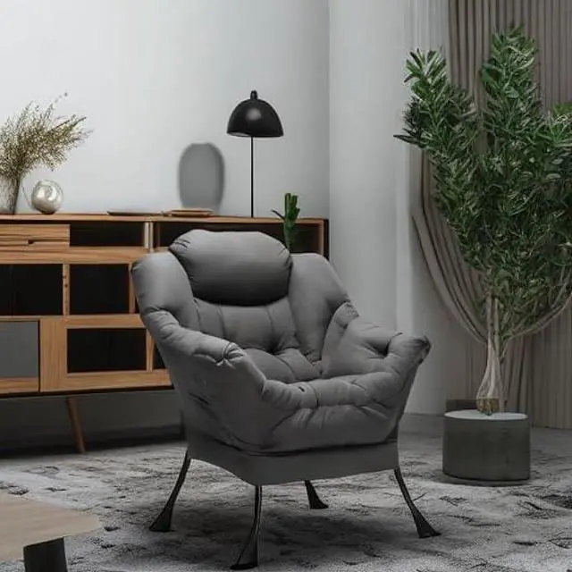 Alt view image 5 of 5 - HollyHOME Lazy Chair with Armrest and Side Pocket, Comfy Accent Lounge Chair,Leisure Sofa Armchair for Living Room, Bedroom, Dorm, or Small Spaces, Oversized Reading Sofa Chair,Dark Grey