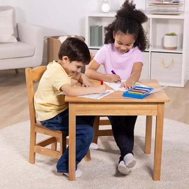 Alt view image 2 of 5 - Melissa & Doug Solid Wood Kids Table and Chairs (2), Premium Quality Wooden Toddler Table and Chair Set for Kids Playroom Furniture & Montessori Classroom Furniture for Boys & Girls Ages 3+