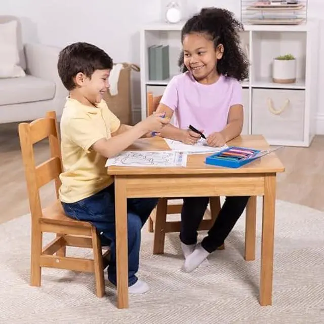 Alt view image 5 of 5 - Melissa & Doug Solid Wood Kids Table and Chairs (2), Premium Quality Wooden Toddler Table and Chair Set for Kids Playroom Furniture & Montessori Classroom Furniture for Boys & Girls Ages 3+