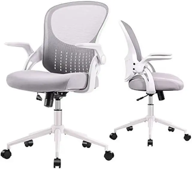 Main image of Home Office Chair, Mid Back Mesh Computer Chair, Ergonomic Desk Chair, Height Adjustable Rolling Swivel Task Chair with Flip-up Armrests and Lumbar Support, Gray