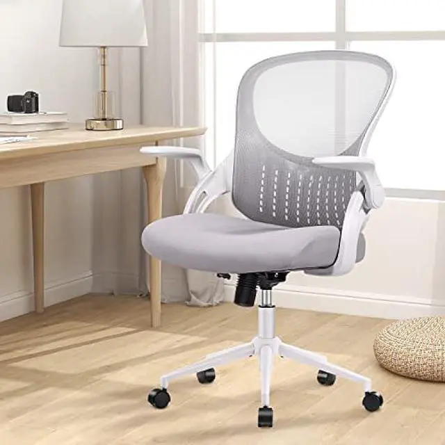 Alt view image 2 of 5 - Home Office Chair, Mid Back Mesh Computer Chair, Ergonomic Desk Chair, Height Adjustable Rolling Swivel Task Chair with Flip-up Armrests and Lumbar Support, Gray