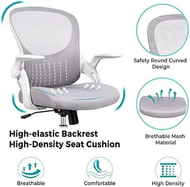 Alt view image 5 of 5 - Home Office Chair, Mid Back Mesh Computer Chair, Ergonomic Desk Chair, Height Adjustable Rolling Swivel Task Chair with Flip-up Armrests and Lumbar Support, Gray