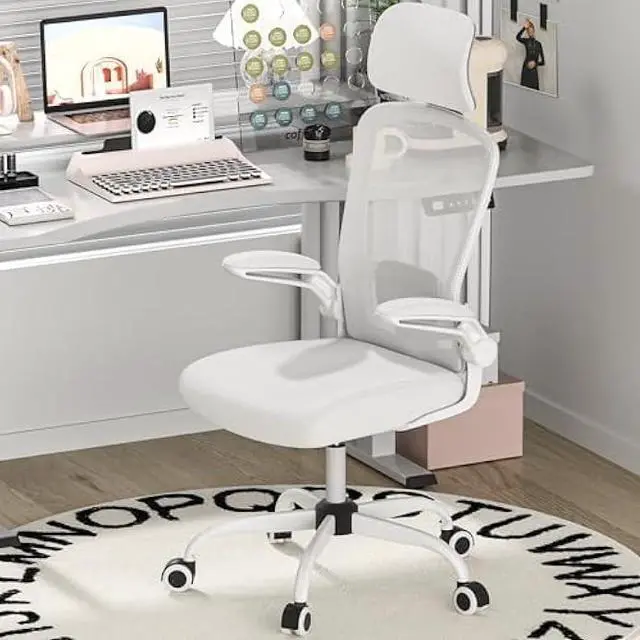 Main image of Mimoglad Office Chair, High Back Ergonomic Desk Chair with Adjustable Lumbar Support and Headrest, Swivel Task Chair with flip-up Armrests for Guitar Playing (Modern, Ivory White)