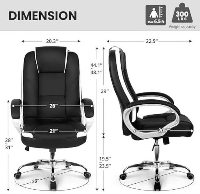 Alt view image 2 of 5 - NEO CHAIR Office Desk Ergonomic Gaming Chair High Back Adjustable Computer Chair with Wheels and Lumbar Support Comfy Leather Executive Swivel (Black)