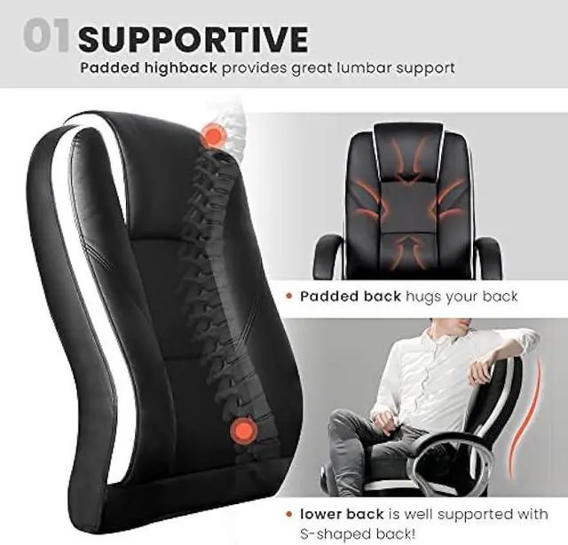 Alt view image 4 of 5 - NEO CHAIR Office Desk Ergonomic Gaming Chair High Back Adjustable Computer Chair with Wheels and Lumbar Support Comfy Leather Executive Swivel (Black)