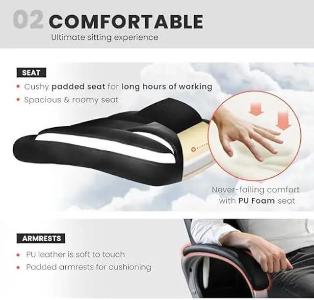 Alt view image 5 of 5 - NEO CHAIR Office Desk Ergonomic Gaming Chair High Back Adjustable Computer Chair with Wheels and Lumbar Support Comfy Leather Executive Swivel (Black)