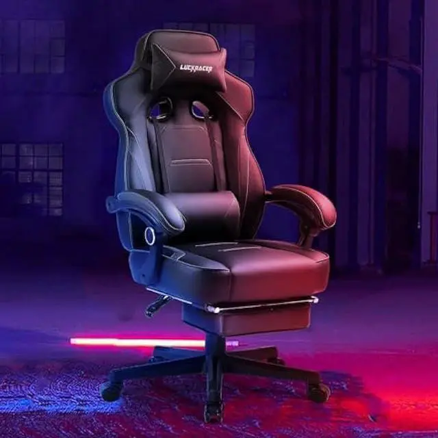 Alt view image 2 of 7 - LUCKRACER Gaming Chair, Video Game Chairs Gaming Computer Chair with Footrest 350Lb Heavy Duty Gaming Chair Ergonomic Office Chair Lumbar Support for Adults, High Back, Swivel Seat, Recliner(Black)