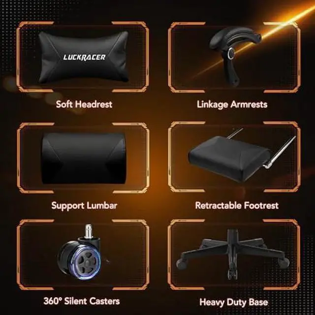 Alt view image 4 of 7 - LUCKRACER Gaming Chair, Video Game Chairs Gaming Computer Chair with Footrest 350Lb Heavy Duty Gaming Chair Ergonomic Office Chair Lumbar Support for Adults, High Back, Swivel Seat, Recliner(Black)