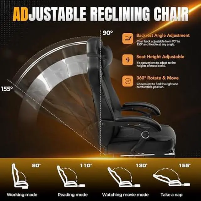 Alt view image 5 of 7 - LUCKRACER Gaming Chair, Video Game Chairs Gaming Computer Chair with Footrest 350Lb Heavy Duty Gaming Chair Ergonomic Office Chair Lumbar Support for Adults, High Back, Swivel Seat, Recliner(Black)