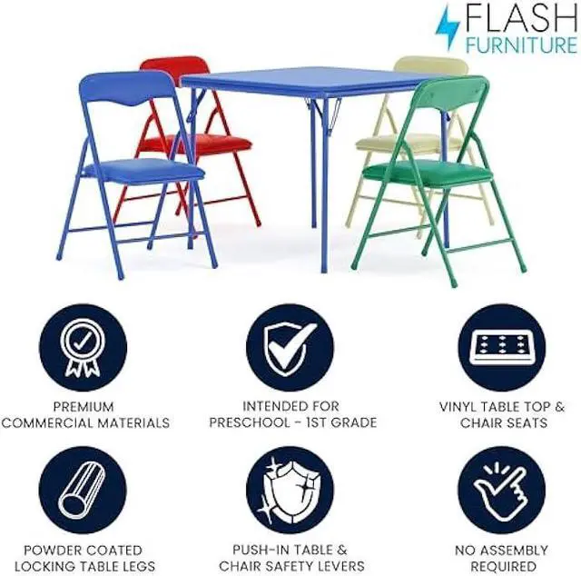 Alt view image 4 of 5 - Flash Furniture Mindy Kids 5-Piece set Folding Square Table and Chairs Set for Daycare and Classrooms, Children's Activity Table and Chairs Set, Multicolor