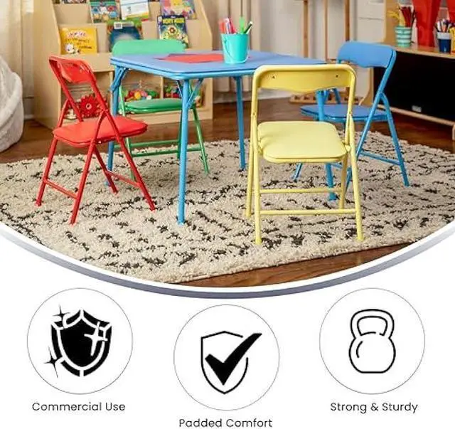 Alt view image 5 of 5 - Flash Furniture Mindy Kids 5-Piece set Folding Square Table and Chairs Set for Daycare and Classrooms, Children's Activity Table and Chairs Set, Multicolor
