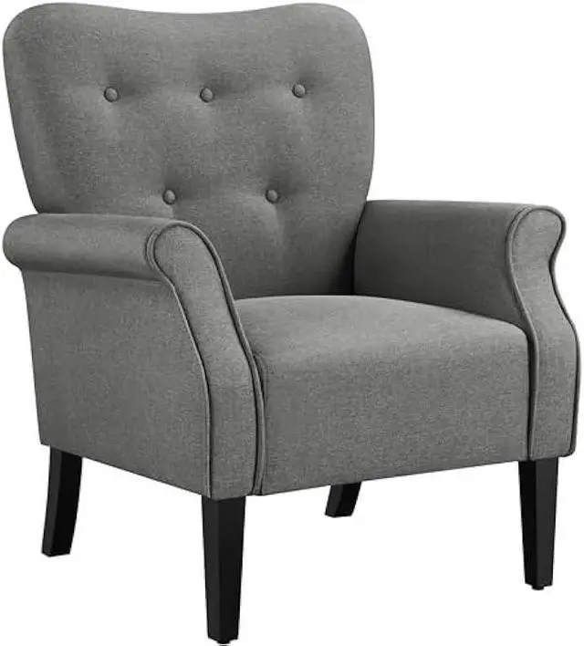 Main image of Yaheetech Modern Armchair, Mid Century Accent Chair with Sturdy Wood Legs and High Back for Small Space, Upholstered Fabric Sofa Club Chair for Living Room/Bedroom/Office, Dark Gray
